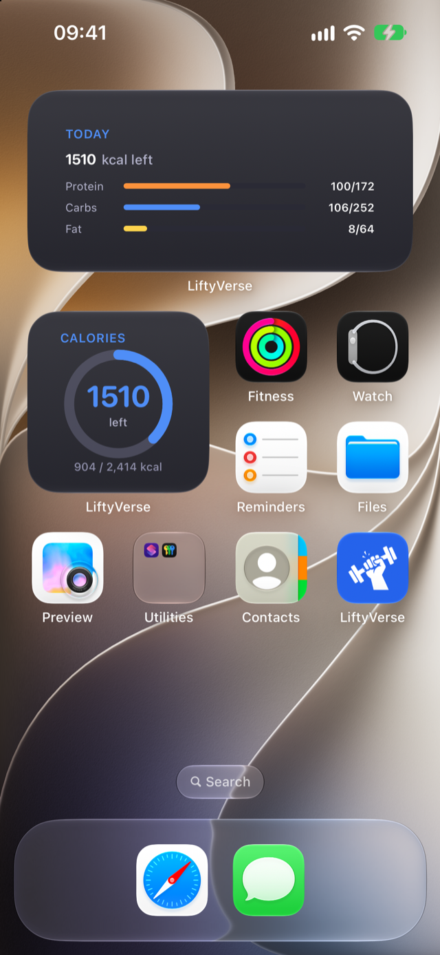 LiftyVerse widgets on the home screen